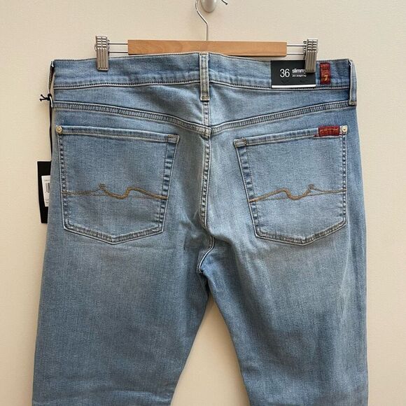 NWT Seven 7 For All Mankind Jeans Mens Size 36 Slimmy Straight Light Denim - Picture 7 of 14